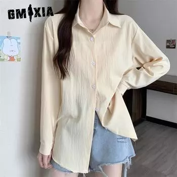 GMXIA Женская защитная рубашка от солнца, темперамент, блузка с длинными рукавами, куртка One Size белый