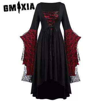 GMXIA Женские кружевные платья на бретельках с изображением скелета на Хэллоуин S