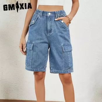 GMXIA Женские летние потертые фирменные джинсовые брюки-карго Quarter S синий