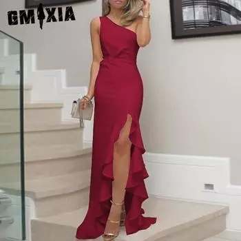 GMXIA женские модные летние весенние однотонные коктейльные и вечерние платья без рукавов с высокой талией и принтом S белый