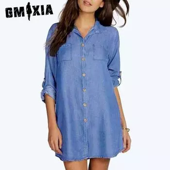 GMXIA Женские модные летние весенние однотонные повседневные платья с короткими рукавами и воротником-поло с принтом S синий