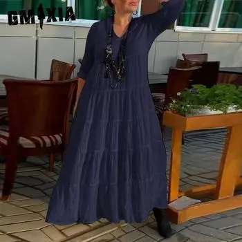 GMXIA Женские модные летние весенние однотонные повседневные платья с длинным рукавом и v-образным вырезом с принтом S белый