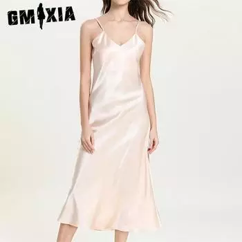 GMXIA Женские модные летние весенние однотонные повседневные платья без рукавов с v-образным вырезом и высокой талией S белый