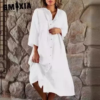 GMXIA Женские модные летние весенние однотонные повседневные платья с рукавами 3/4 и принтом