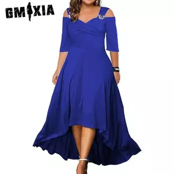 GMXIA женские модные летние весенние однотонные повседневные платья с короткими рукавами и v-образным вырезом и высокой талией L чёрный