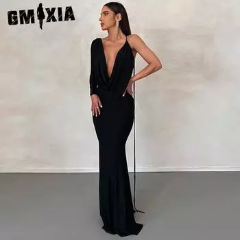 GMXIA Женские модные летние весенние однотонные повседневные платья с длинным рукавом и v-образным вырезом с принтом S белый