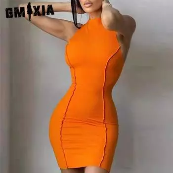 GMXIA Женские модные летние весенние однотонные повседневные платья без рукавов с круглым вырезом и принтом S белый