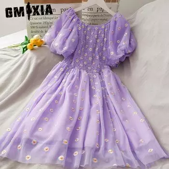 GMXIA женские модные летние весенние однотонные повседневные платья с коротким рукавом и круглым вырезом с высокой талией и принтом Uniform size белый