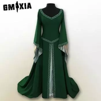 GMXIA женские модные летние весенние однотонные повседневные платья с длинным рукавом и v-образным вырезом и высокой талией S белый