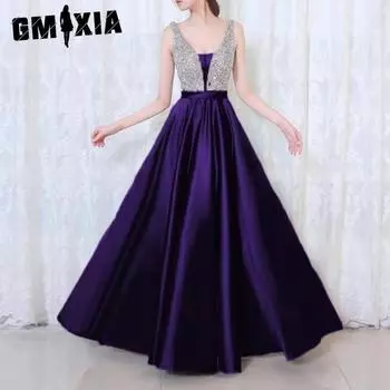 GMXIA Женские модные летние весенние однотонные повседневные платья без рукавов с v-образным вырезом и высокой талией S розовый