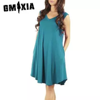GMXIA Женские модные летние весенние однотонные повседневные платья без рукавов с v-образным вырезом и высокой талией S фиолетовый