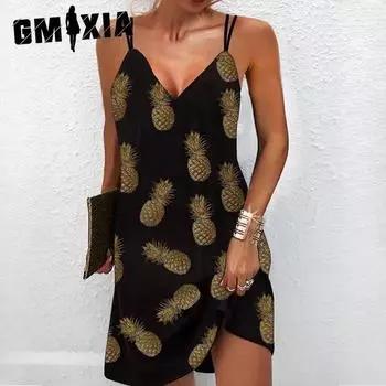 GMXIA Женские модные летние весенние однотонные повседневные платья без рукавов с v-образным вырезом и высокой талией S чёрный