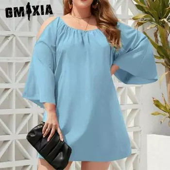 GMXIA женские модные летние весенние однотонные повседневные платья с коротким рукавом и круглым вырезом с высокой талией и принтом XL коричневый