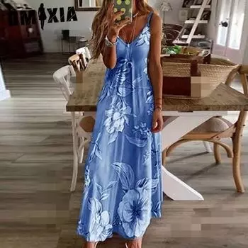 GMXIA Женские модные летние весенние повседневные платья без рукавов с v-образным вырезом