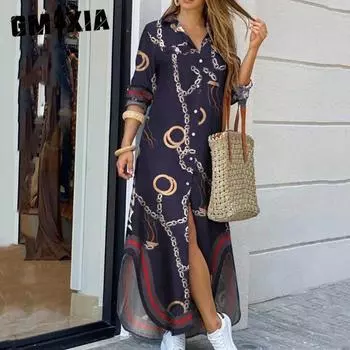 GMXIA Женские модные летние весенние повседневные платья с длинным рукавом и воротником-поло S белый