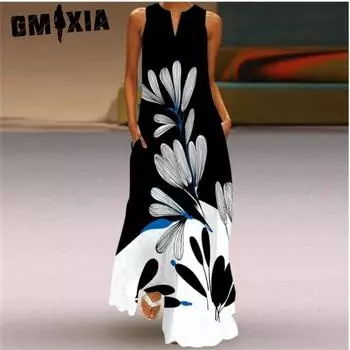 GMXIA Женские модные летние весенние повседневные платья без рукавов с v-образным вырезом S