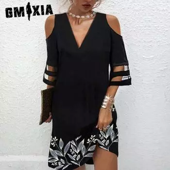 GMXIA Женские модные летние весенние повседневные платья с рукавом 2/1 и v-образным вырезом S