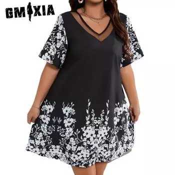 GMXIA женские модные летние весенние повседневные платья с короткими рукавами и v-образным вырезом с цветочным принтом большого размера XL красный