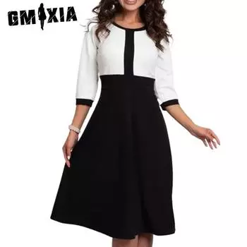 GMXIA Женские модные летние весенние повседневные платья с рукавом 2/1 и круглым вырезом S белый