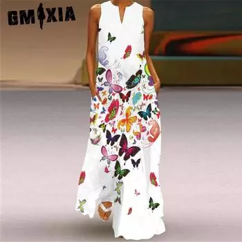 GMXIA Женские модные летние весенние повседневные платья без рукавов с v-образным вырезом S