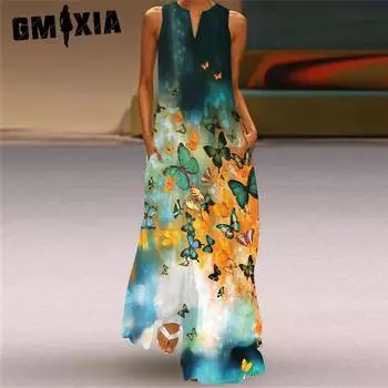 GMXIA Женские модные летние весенние повседневные платья без рукавов с v-образным вырезом S