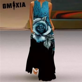 GMXIA Женские модные летние весенние повседневные платья без рукавов с v-образным вырезом S