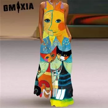 GMXIA Женские модные летние весенние повседневные платья без рукавов с v-образным вырезом S