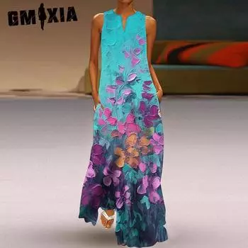 GMXIA Женские модные летние весенние повседневные платья без рукавов с v-образным вырезом S