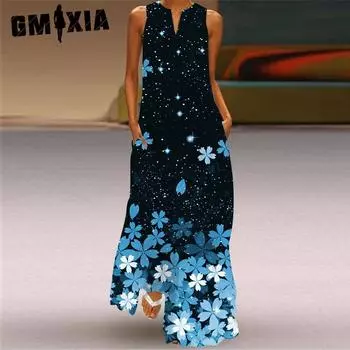 GMXIA Женские модные летние весенние повседневные платья без рукавов с v-образным вырезом S