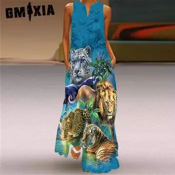 GMXIA Женские модные летние весенние повседневные платья без рукавов с v-образным вырезом S