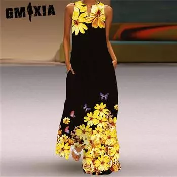 GMXIA Женские модные летние весенние повседневные платья без рукавов с v-образным вырезом S