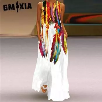 GMXIA Женские модные летние весенние повседневные платья без рукавов с v-образным вырезом S-5XL S