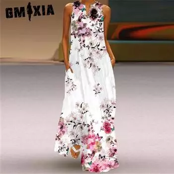 GMXIA Женские модные летние весенние повседневные платья без рукавов с v-образным вырезом S