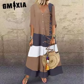 GMXIA Женские модные летние весенние повседневные платья с рукавом 2/1 и v-образным вырезом