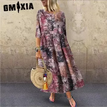 GMXIA Женские модные летние весенние повседневные платья с короткими рукавами и круглым вырезом S розовый