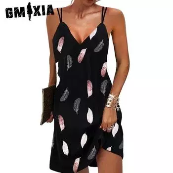 GMXIA Женские модные летние весенние повседневные платья без рукавов с v-образным вырезом