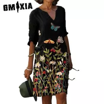 GMXIA Женские модные летние весенние повседневные платья с короткими рукавами и v-образным вырезом S