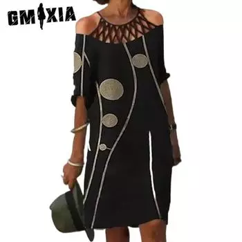GMXIA Женские модные летние весенние повседневные платья с рукавом 2/1 и круглым вырезом S