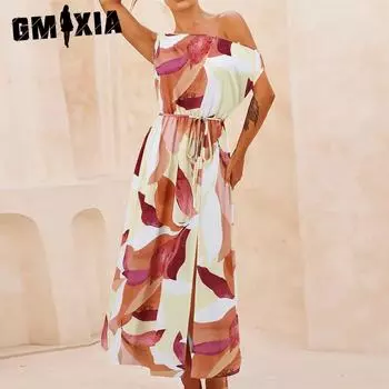 GMXIA Женские модные летние весенние повседневные платья с цветочным принтом S коричневый