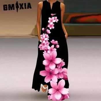 GMXIA Женские модные летние весенние повседневные платья без рукавов с v-образным вырезом