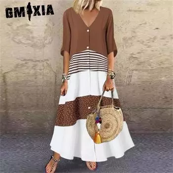 GMXIA Женские модные летние весенние повседневные платья с рукавом 2/1 и v-образным вырезом
