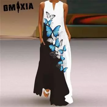 GMXIA Женские модные летние весенние повседневные платья без рукавов с v-образным вырезом S