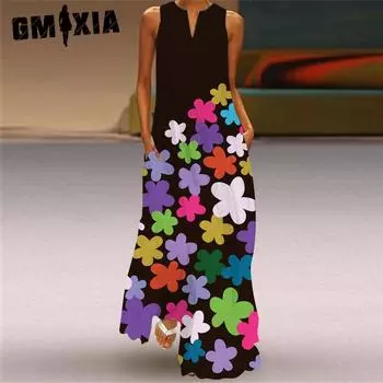GMXIA Женские модные летние весенние повседневные платья без рукавов с v-образным вырезом S