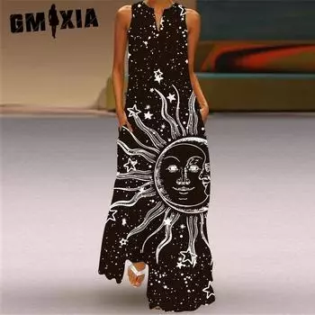 GMXIA Женские модные летние весенние повседневные платья без рукавов с v-образным вырезом S