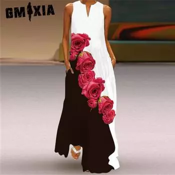 GMXIA Женские модные летние весенние повседневные платья без рукавов с v-образным вырезом