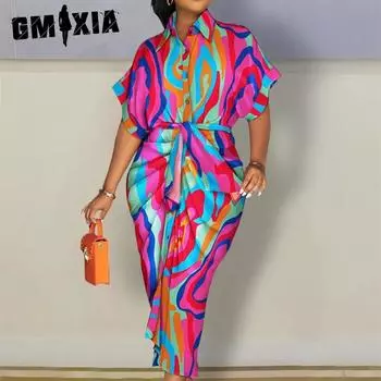 GMXIA Женские модные летние весенние повседневные платья с длинным рукавом и воротником-поло S