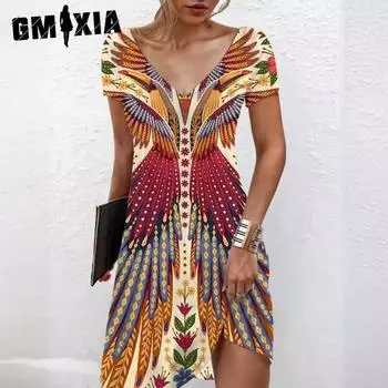 GMXIA Женские модные летние весенние повседневные платья с короткими рукавами и v-образным вырезом S