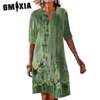 GMXIA Женские модные летние весенние повседневные платья с короткими рукавами и v-образным вырезом
