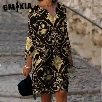 GMXIA Женские модные летние весенние повседневные платья с рукавом 2/1 и v-образным вырезом