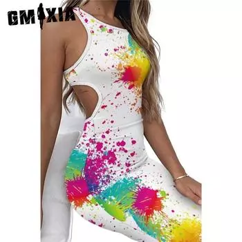GMXIA Женские модные летние весенние повседневные платья без рукавов с круглым вырезом S